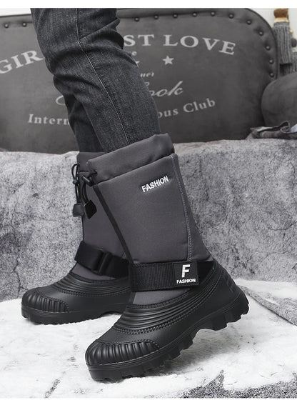 Winter Men's Snow Boots Waterproof Anti Slip Warm Cotton Shoes Outdoor Mid Calf High Top with Plush and Thickened Ski Boots