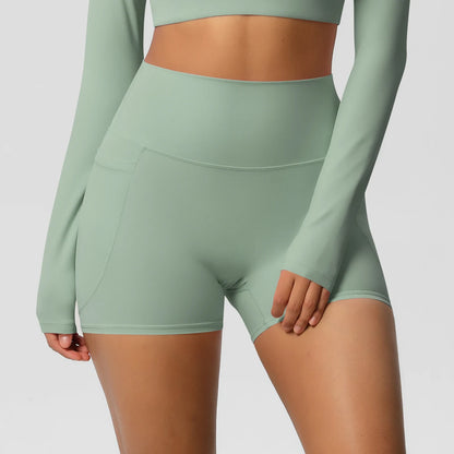 Women Sports Short With PocketedYoga Legging Shorts Squat Proof High Waist Fitness Tight Shorts Quick Drying Cycling Workout Gym