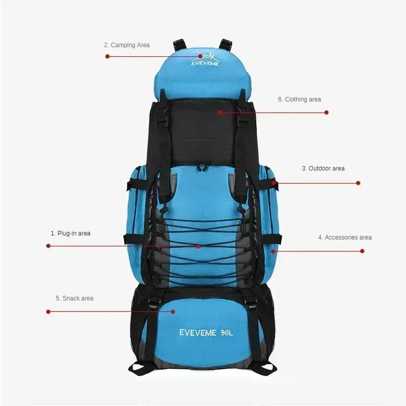 90L Large Capacity Travel Backpack Men Women Camping Hiking Climbing Mountaineering Bags Outdoor Sports Shoulder Rucksack
