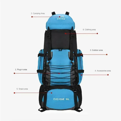 90L Large Capacity Travel Backpack Men Women Camping Hiking Climbing Mountaineering Bags Outdoor Sports Shoulder Rucksack