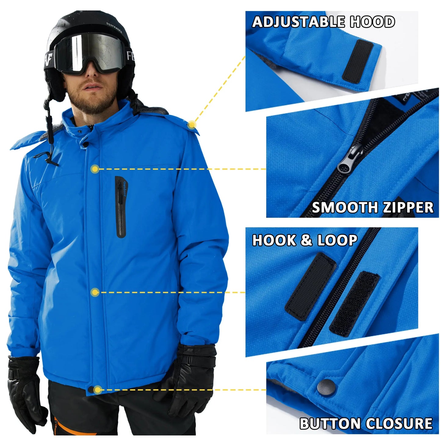 TACVASEN Winter Thicken Ski Snowboard Jacket Mens Fleece Waterproof Hiking Jackets Outdoor Mountain Trekking Windbreaker Parka