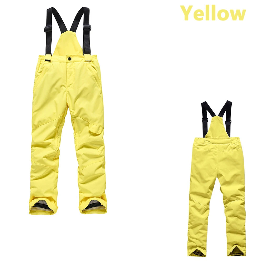 Children'S Ski Pants Autumn Winter Outdoor Sports Solid Warm Thick Ski Pants Comfortable Waterproof Pocket Strap Skiing Pants