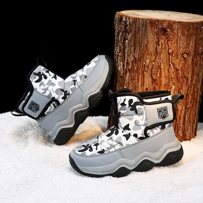 Winter Children Snow Warm Boots Fur Shoes Boys Sneaker Rubber Hiking Shoe Fashion Children Shoes Waterproof Leather Boots Kids