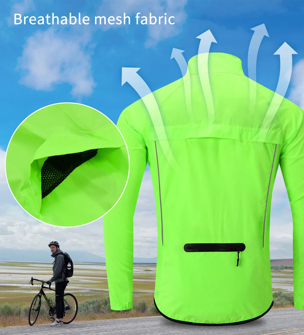 WOSAWE Men's Cycling Windbreaker Ultralight Reflective Windproof Jacket Men MTB Road Bike Wind Coat Long Sleeve Bicycle Clothing
