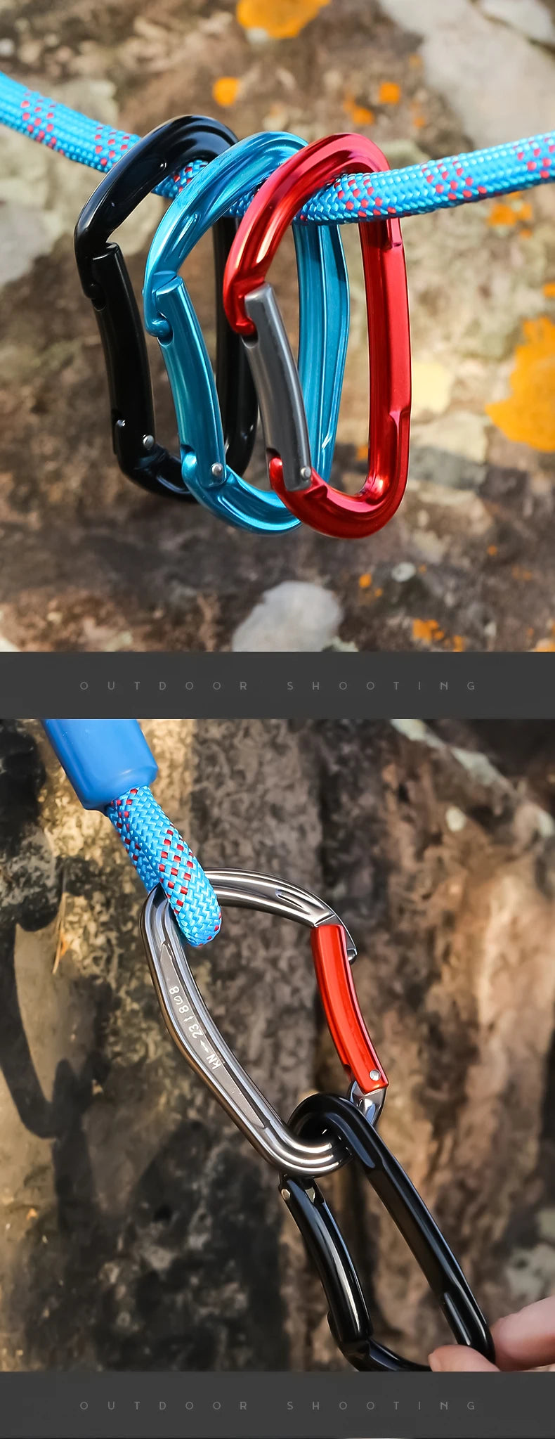 CLIWIZ SGM7118 Curved D- Straight UIAA CE Certified Climbing Carabiner 23kN 7075 Aluminum Carabiner Climbing Safety Snap Hook