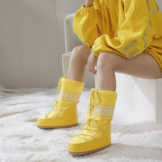 Winter Boots Women Snow Boots Mid-calf Cold-proof Antiskid Thicken Plush Waterproof Thick Platform Space Ski Boots Size 35-43