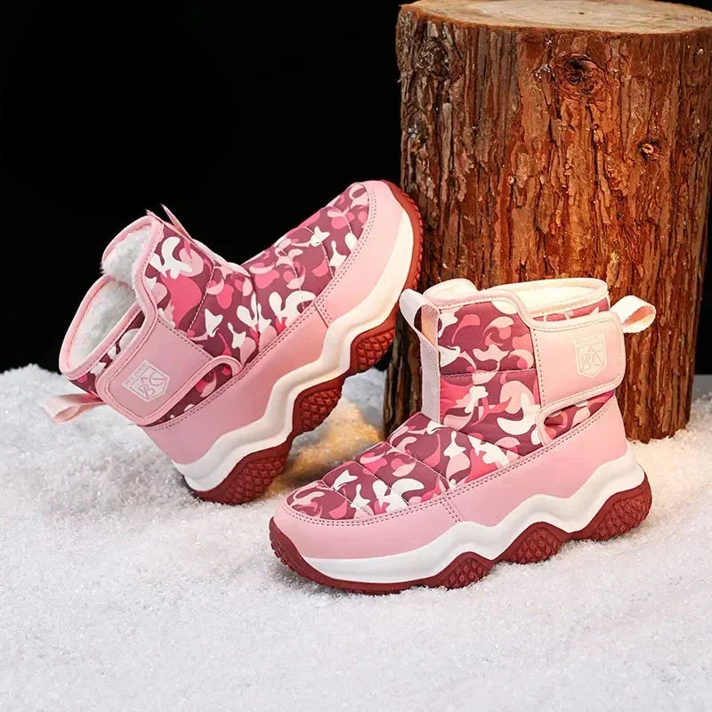 Winter Children Snow Warm Boots Fur Shoes Boys Sneaker Rubber Hiking Shoe Fashion Children Shoes Waterproof Leather Boots Kids
