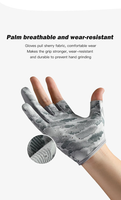 Fishing Gloves for Men Summer Fishing Road Sub Sunscreen and Anti Slip Ice Silk Breathable Thin Three Finger Cut Gloves