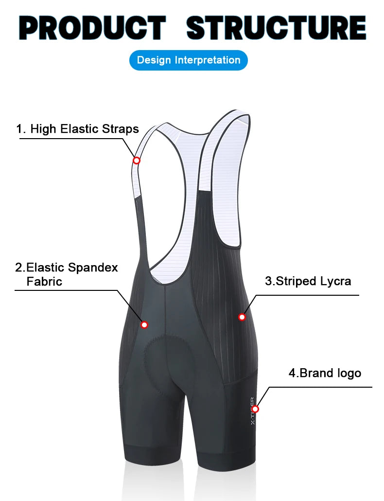 X-TIGER Pro Men's Cycling Bib Shorts Bretelle Professional Cyclist MTB Road Tights Bicycle Clothing For Long Distance Riding