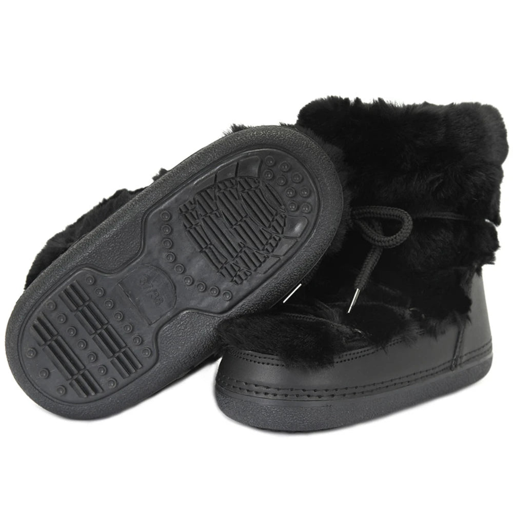 2025 Winter Snow Boots Women Ski Boots Luxury Fluffy Furry Fur Boots Female Rivets Warm Waterproof Platform Black Cotton Boots