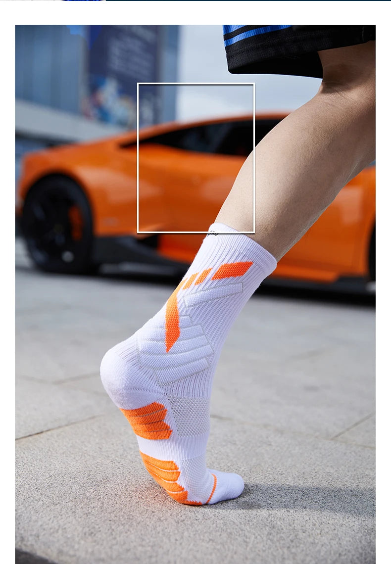 Veidoorn High Quality Sport Socks for Men Mid Calf Length Running Basketball Socks Thicken Non Slip Camping Cycling Stocking