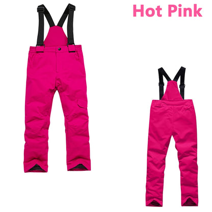 Children'S Ski Pants Autumn Winter Outdoor Sports Solid Warm Thick Ski Pants Comfortable Waterproof Pocket Strap Skiing Pants