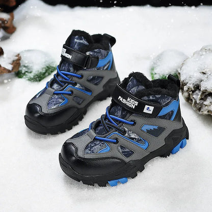 Winter Fur Hiking Shoes Kids Non-slip Claw Sports Shoes Outdoor Warm Velvet Snow Boots Children High Top Platform Sneakers Boys