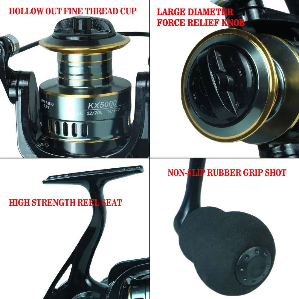Professional Spinning Reel Ultra Light 1000~7000 5.2:1 Gear Ratio CNC Metal Spool Spinning Fishing Reel For Freshwater Saltwater