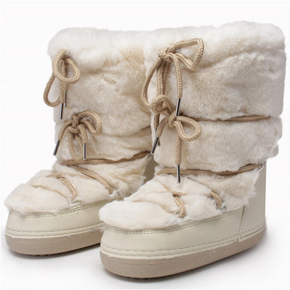 Fluffy Fur Boots 2025 Winter Fashion Sexy Faux Fox Fur Snow Boots Ladies Furry Warm Cotton Boots Female Outdoor Ski Boots