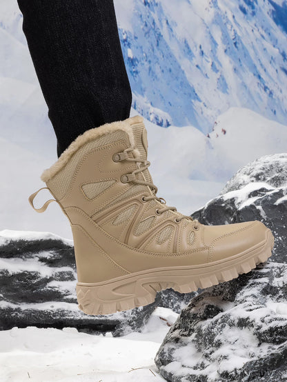 Men Winter Outdoor Velvet Warm Snow Boots Walking Shoes Waterproof Ski Shoes High-Top Large Size Cotton Boots Thick Cotton Shoes