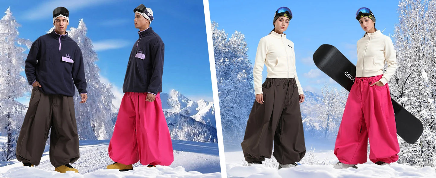 GSOU SNOW Plus Size Winter Ski Trousers Super Baggy Men Snowboard Clothes Women Snow Pants Outdoor Sports Winterproof Breathable