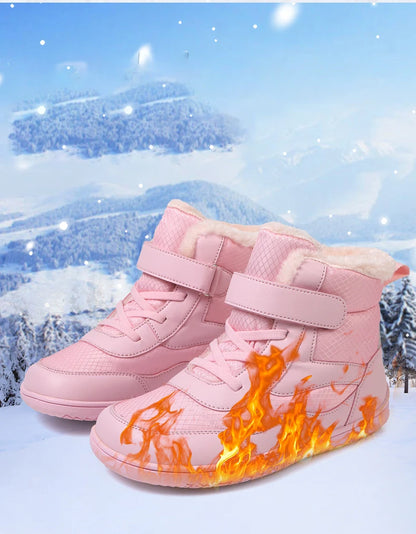 Winter Kids Wide Toe Barefoot Shoes Waterproof Snow Boots Outdoor Girls' Boy Comfortable and Warm Fur Snow Hiking Boot Warm Boot
