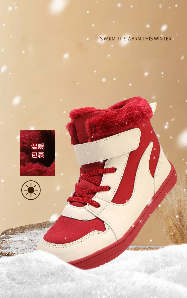 Winter Kids Wide Toe Barefoot Snow Boots Outdoor Waterproof Anti-slip Hiking Shoes Thickened Warm Plush Boots Comfortable