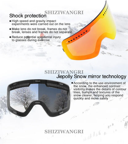 Magnetic Ski Goggles Lens Double Layer Skiing Anti-fog UV400 Snowboard Goggles Men Women Ski Glasses Eyewear