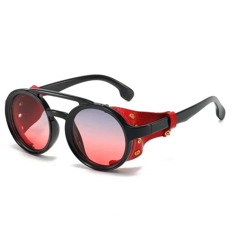 Retro Round Sunglasses Men Women - Vintage Leather UV400 Anti-Wind Outdoor Sports Goggles