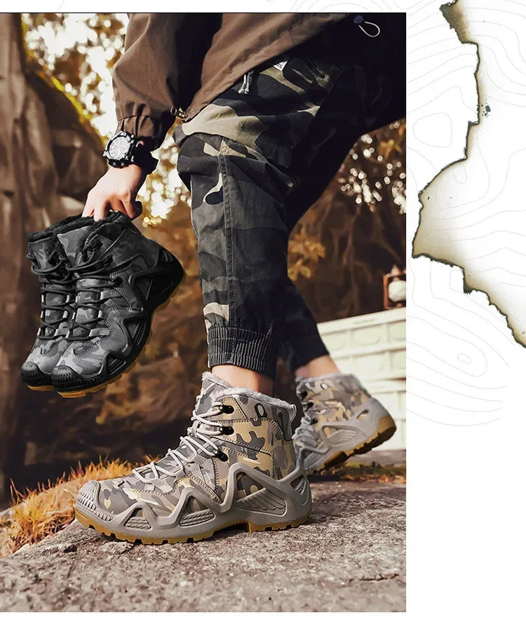 Cross-Border Autumn/Winter High-Top Men's Outdoor Non-Slip Climbing Boots Plus Size Thickened Warm Cotton Shoes Fleece-Lined