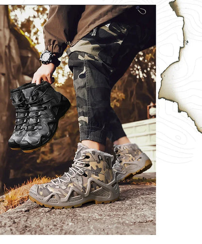 Cross-Border Autumn/Winter High-Top Men's Outdoor Non-Slip Climbing Boots Plus Size Thickened Warm Cotton Shoes Fleece-Lined