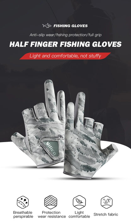 Fishing Gloves for Men Summer Fishing Road Sub Sunscreen and Anti Slip Ice Silk Breathable Thin Three Finger Cut Gloves