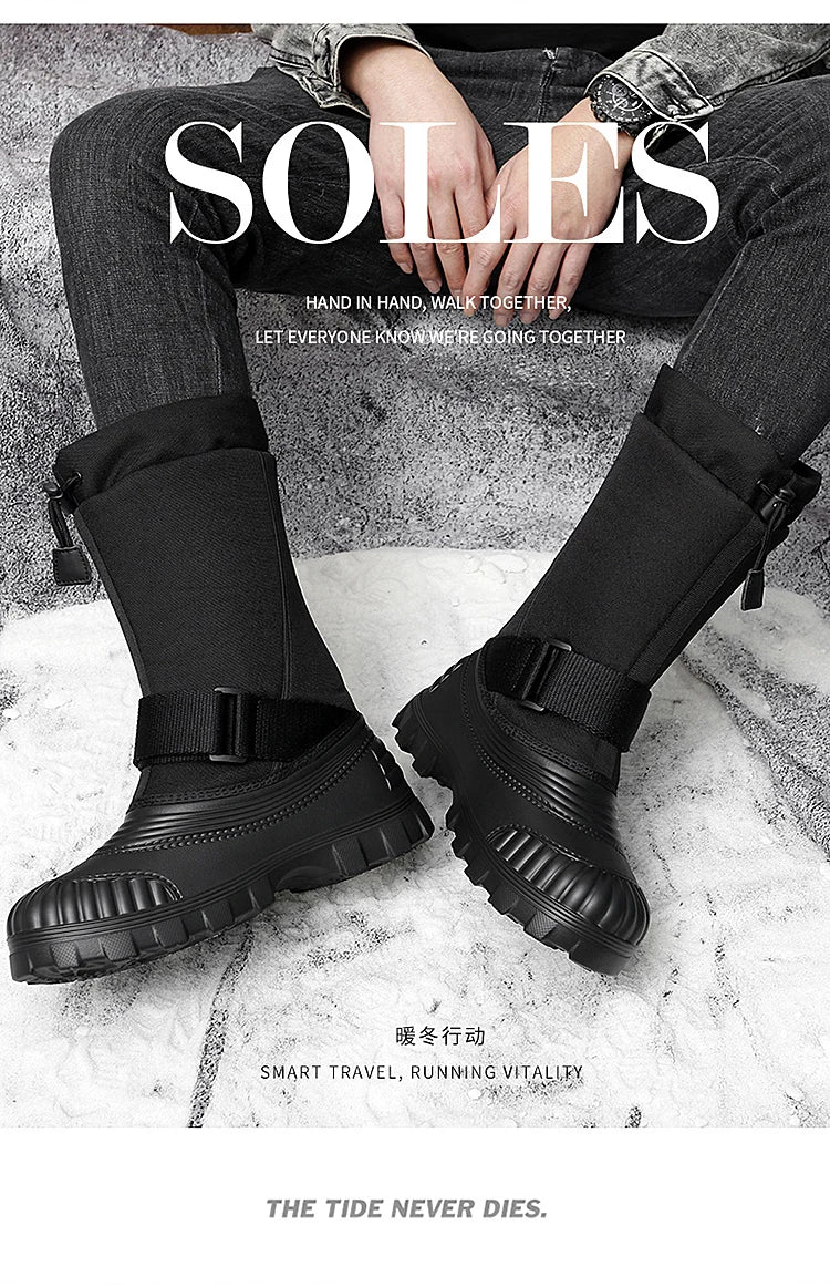 Winter Men's Snow Boots Waterproof Anti Slip Warm Cotton Shoes Outdoor Mid Calf High Top with Plush and Thickened Ski Boots