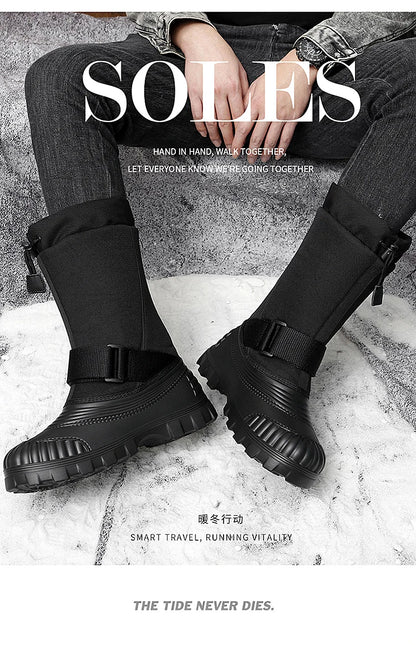 Winter Men's Snow Boots Waterproof Anti Slip Warm Cotton Shoes Outdoor Mid Calf High Top with Plush and Thickened Ski Boots