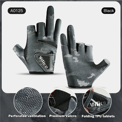 1 Pair Fishing Gloves for Men Summer Fishing Road Sub Sunscreen and Anti Slip Ice Silk Breathable Thin Three Finger Cut Gloves