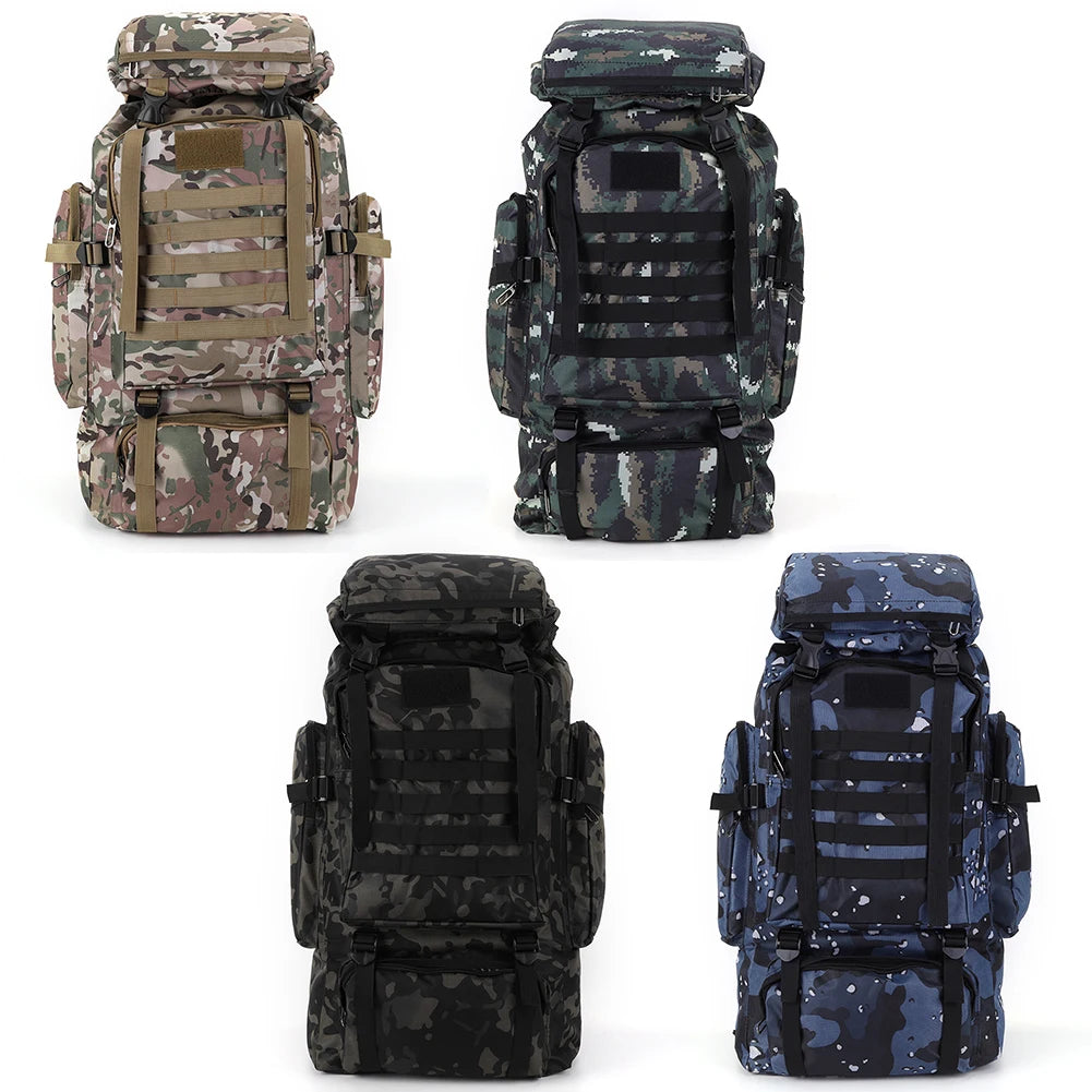 80L Tactical Bag Large Capacity Camouflage Mountaineering Backpack Waterproof Climbing Rucksack Oxford Cloth Sports Knapsack