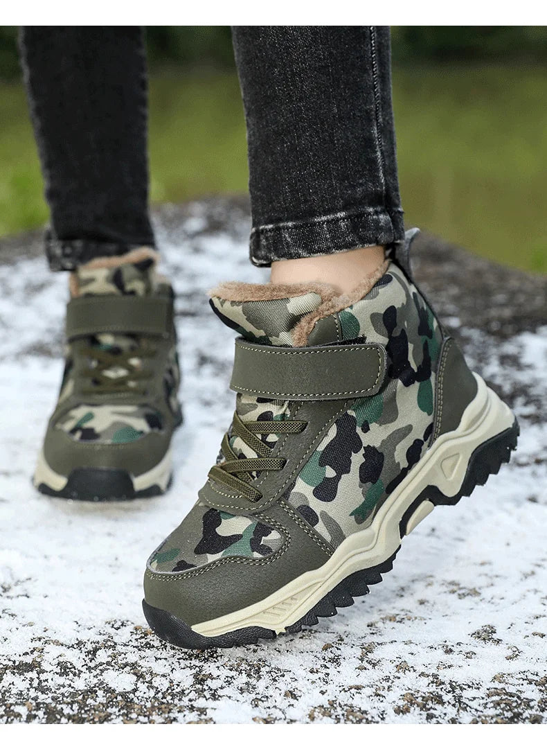 Children Snow Boots Winter Warm Boots Kids Shoes Girls And Boys Camouflage Shoes Non-Slip Rubber Sole Outdoor Hiking Boots