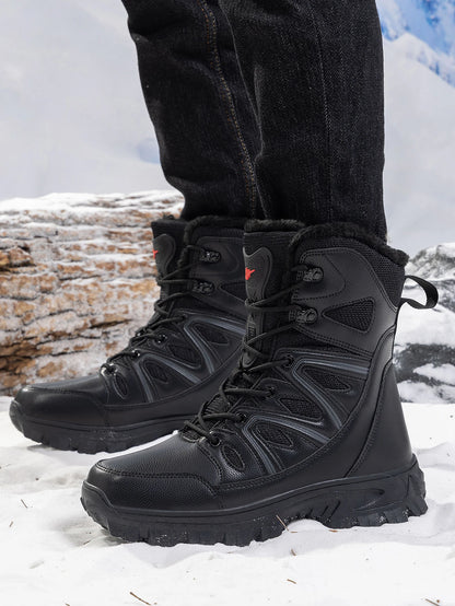 Men Winter Outdoor Velvet Warm Snow Boots Walking Shoes Waterproof Ski Shoes High-Top Large Size Cotton Boots Thick Cotton Shoes