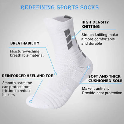 Veidoorn High Quality Sport Socks for Men Mid Calf Length Running Basketball Socks Thicken Non Slip Camping Cycling Stocking