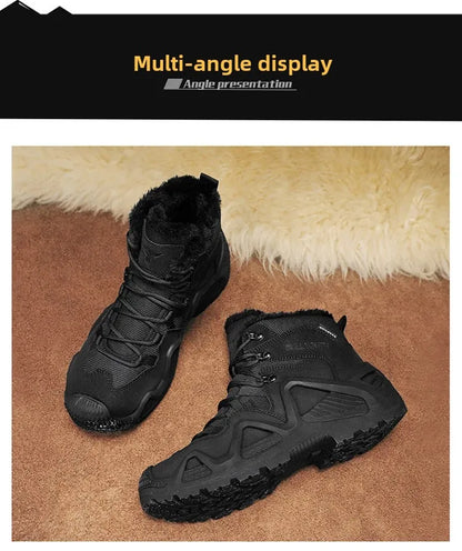 Cross-Border Autumn/Winter High-Top Men's Outdoor Non-Slip Climbing Boots Plus Size Thickened Warm Cotton Shoes Fleece-Lined