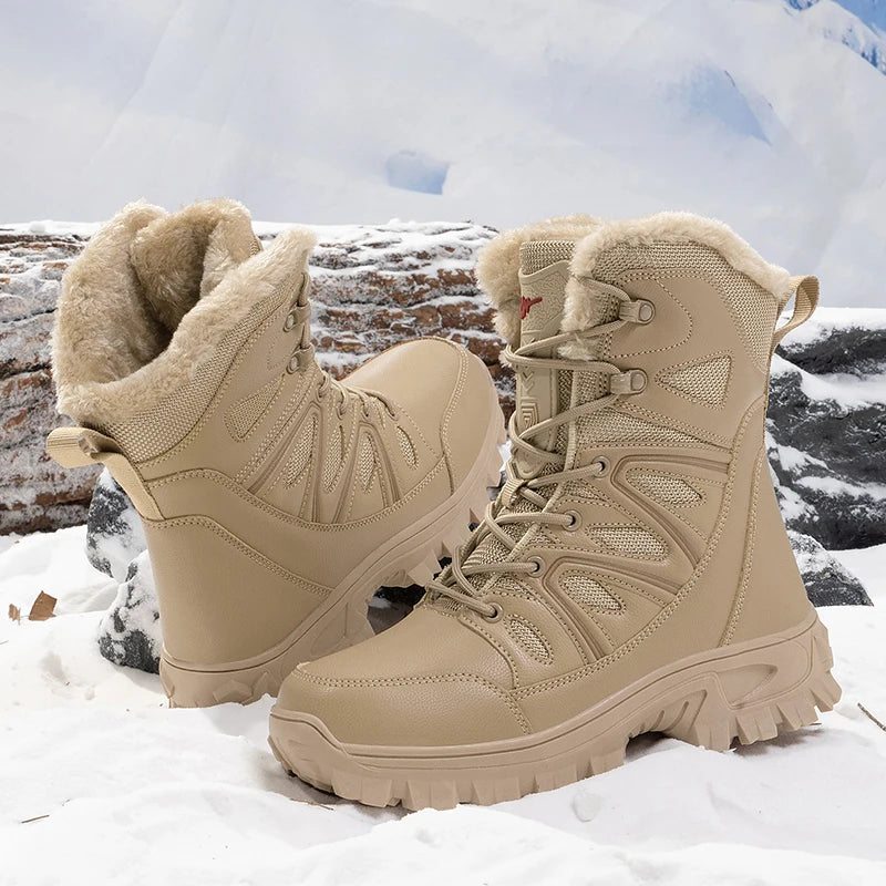 Men Winter Outdoor Velvet Warm Snow Boots Walking Shoes Waterproof Ski Shoes High-Top Large Size Cotton Boots Thick Cotton Shoes