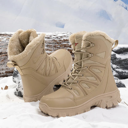 Men Winter Outdoor Velvet Warm Snow Boots Walking Shoes Waterproof Ski Shoes High-Top Large Size Cotton Boots Thick Cotton Shoes