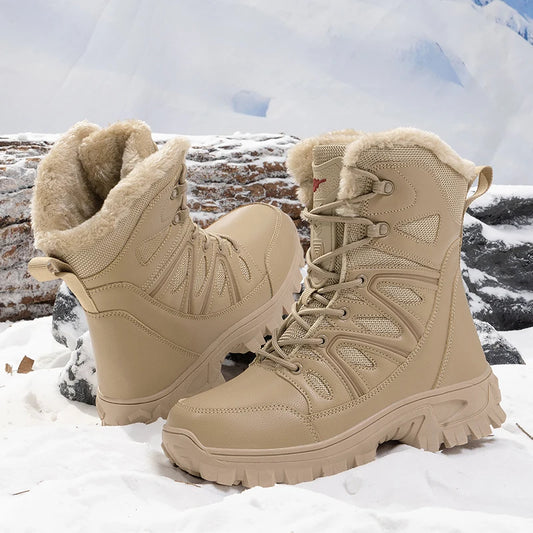 Men Winter Outdoor Velvet Warm Snow Boots Walking Shoes Waterproof Ski Shoes High-Top Large Size Cotton Boots Thick Cotton Shoes