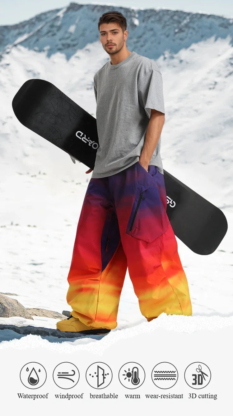Women Waterproof Ski Pant Windproof Men Warm Snowboarding Trousers Outdoor Winter Sports Breathable Solid Baggy Skiing Strides