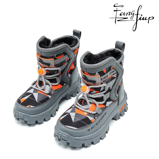 JMFCHI Kids Snow Boots Boys Hiking boots for Kids Waterproof Winter Snow Boots for Girls Warm Fur Lined Slip Resistant Outdoor