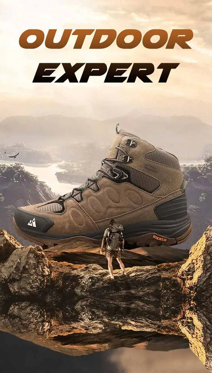 HIKEUP High-Top Men Hiking Boot Winter Outdoor Shoes Lace-Up Non-slip Sports Casual Trekking Boots Man Suede Warm Shoes