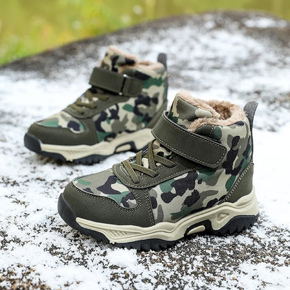 Children Snow Boots Winter Warm Boots Kids Shoes Girls And Boys Camouflage Shoes Non-Slip Rubber Sole Outdoor Hiking Boots