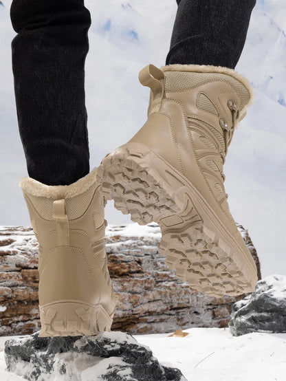 Men Winter Outdoor Velvet Warm Snow Boots Walking Shoes Waterproof Ski Shoes High-Top Large Size Cotton Boots Thick Cotton Shoes
