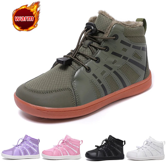 Boys Girls Snow Boots Waterproof Winter Shoes Kids Barefoot Shoes Winter Wide Toe Sneakers Warm Snow Boots Lightweight Non-slip