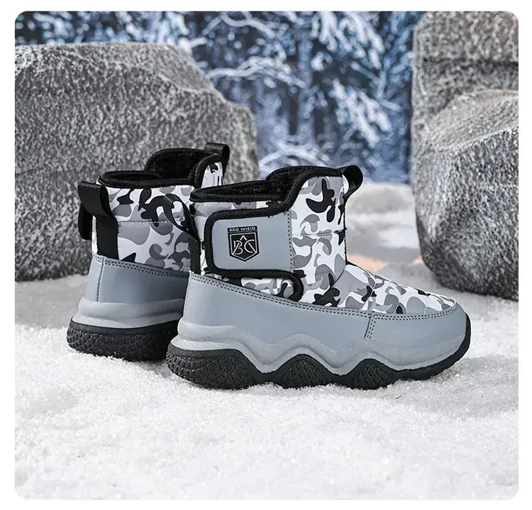 Winter Children Snow Warm Boots Fur Shoes Boys Sneaker Rubber Hiking Shoe Fashion Children Shoes Waterproof Leather Boots Kids