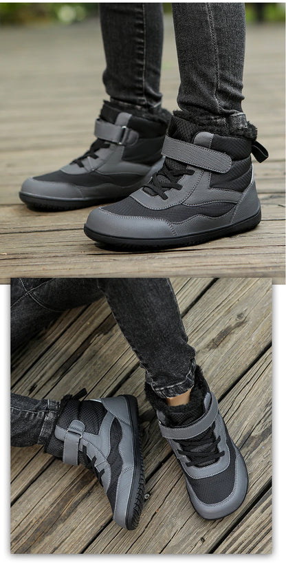 Winter Kids Wide Toe Barefoot Shoes Waterproof Snow Boots Outdoor Girls' Boy Comfortable and Warm Fur Snow Hiking Boot Warm Boot
