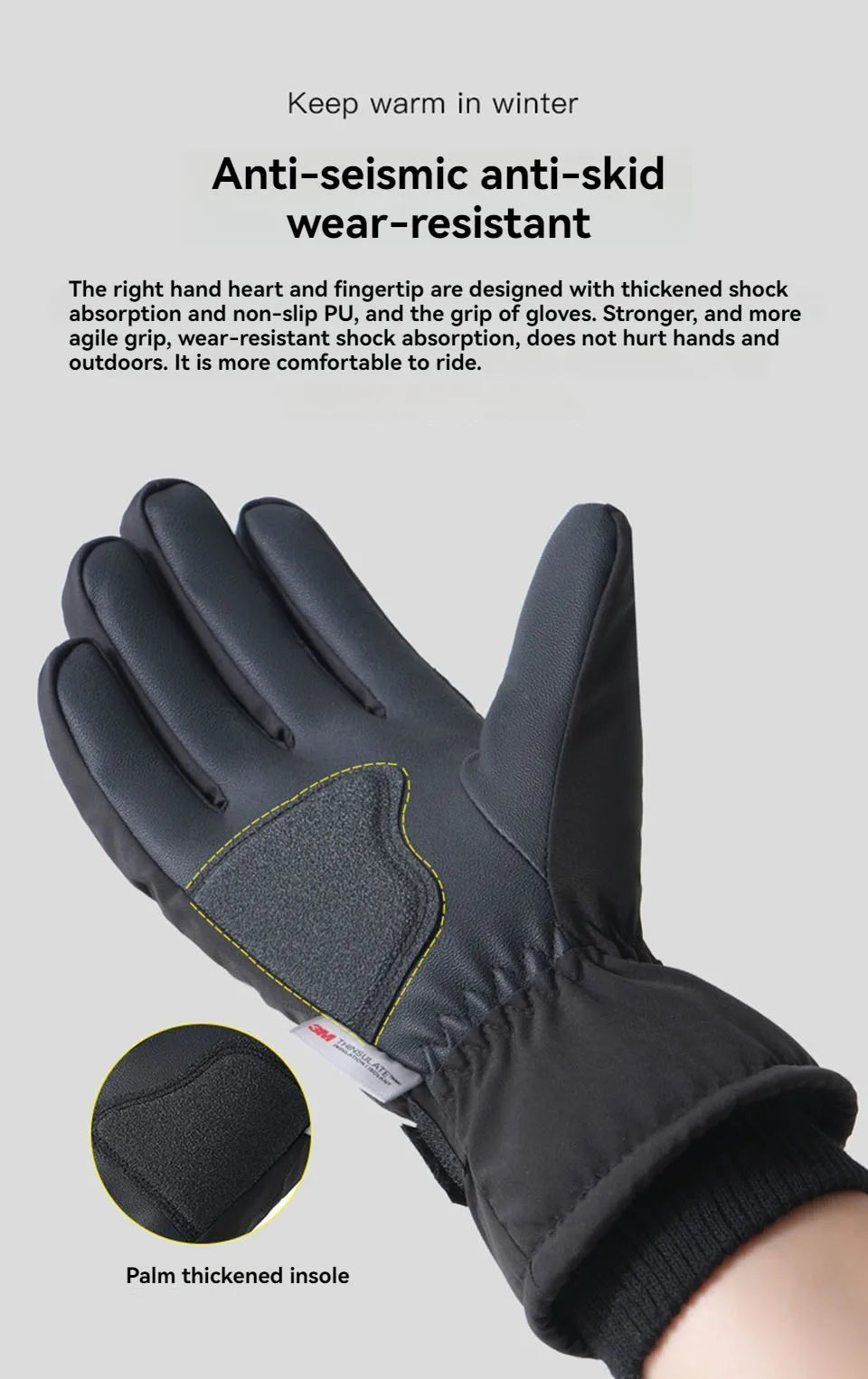 GOBYGO 1Pair Winter Ski Gloves Thickened Cold Non-slip Waterproof Touch Screen Gloves Extended Wrist Riding Ski Gloves Men Women