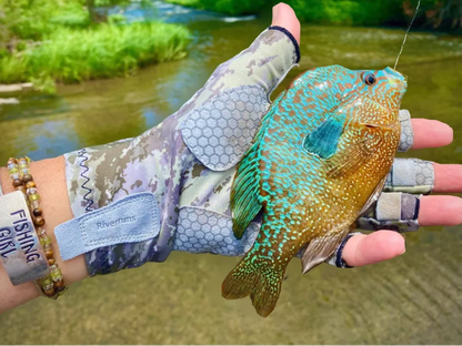 Riverruns Fingerless Fishing Gloves are designed for Men and Women Fishing, Boating, Kayaking, Hiking, Running, Cycling