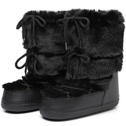 Fluffy Fur Boots 2025 Winter Fashion Sexy Faux Fox Fur Snow Boots Ladies Furry Warm Cotton Boots Female Outdoor Ski Boots